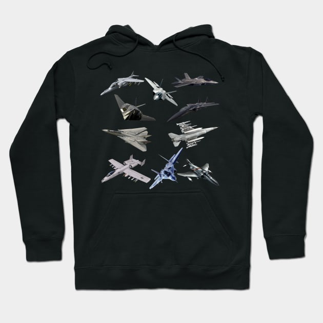 F22 Raptor F18 Hornet F14 Tomcat F15 Eagles US Fighter Jets Hoodie by F&L Design Co.